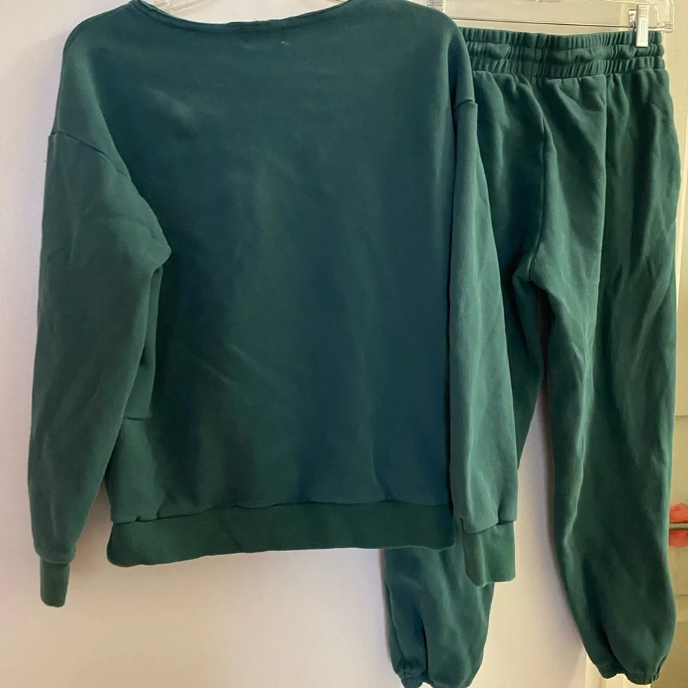 ZYIA Womens Sweats Suit Set Sweatshirt & Sweat Pants M  Medium Dark Pine Green - Picture 5 of 6